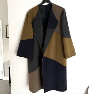 Lafayette 148 Wool Cashmere Patchwork Double Face Reversible Coat Size M